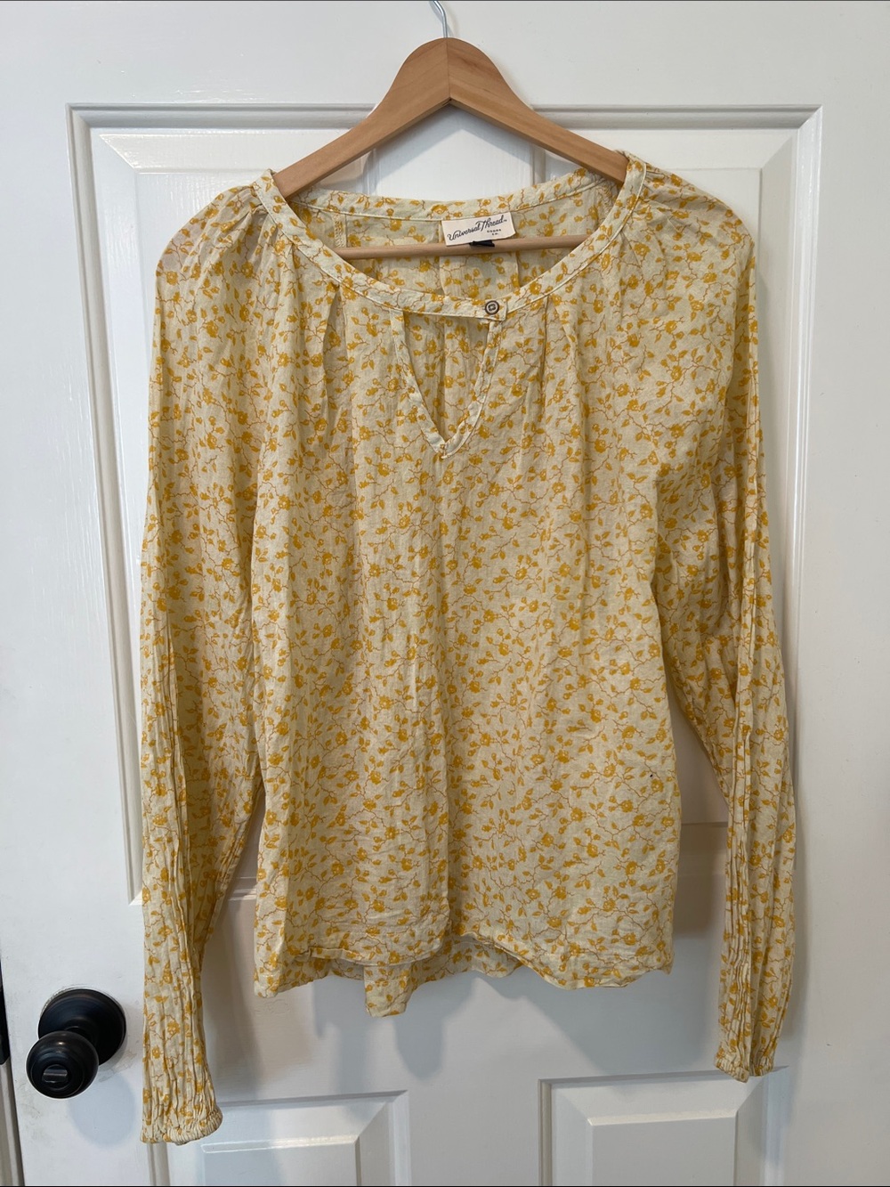Universal Thread Cream and Yellow Floral Peasant Prairie Cottagecore Boho Blouse